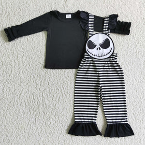 Black Top Stripe Black White Cartoon Suspenders Girls Halloween Outfits