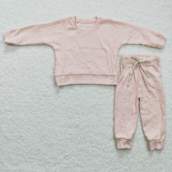 Limited inventory!-Solid Pink Cotton Girls Boys Long Sleeve+Trousers Sets