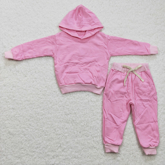 Limited inventory!-Solid Pink Cotton Girls Boys Fall Hoodie Sets