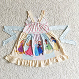 Cartoon Princess Belt Girls Patchwork Dress