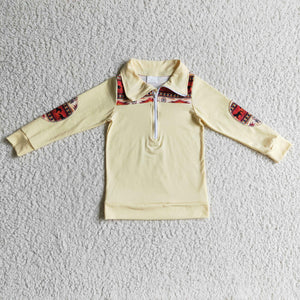 Rodeo Horses Aztec Beige Polo Boys Long Sleeve Top