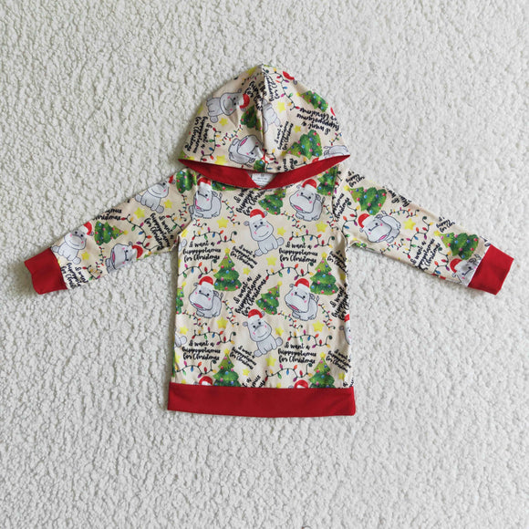 Hippo Red Hoodie Christmas Top