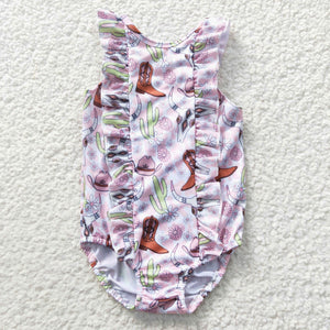 Boots Cactus Floral Pink Girls Swimsuits
