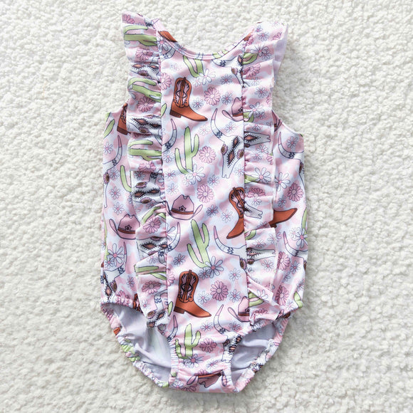 Boots Cactus Floral Pink Girls Swimsuits