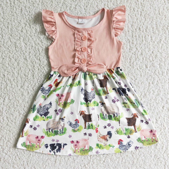 Promotional Chicken Cow Sheep Girls Flutter Sleeve Dress