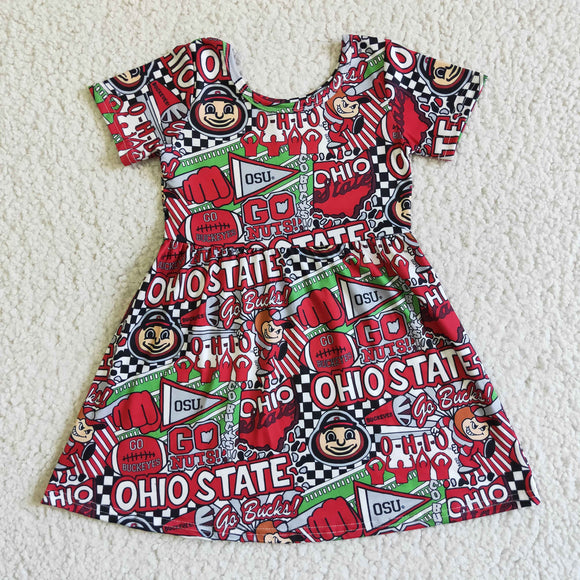 OHIO State Football Team Red Girls Short Sleeve Dress