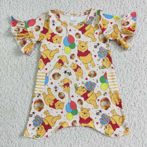 Cartoon Birthday Cake Yellow Girls Short Sleeve Dress