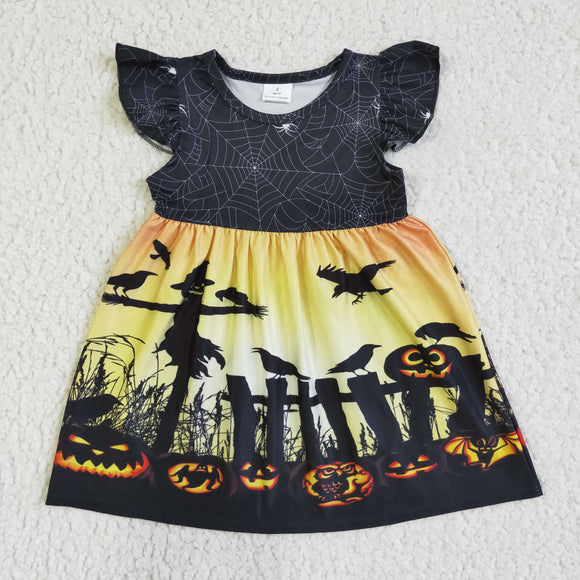 Promotional Pumpkin Spiderweb Black Girls Halloween Dress