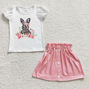 Bunny Floral Pink Skirt Girls Easter Outfits