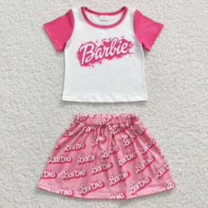 Cartoon Doll Hot Pink Girls Skirt Sets