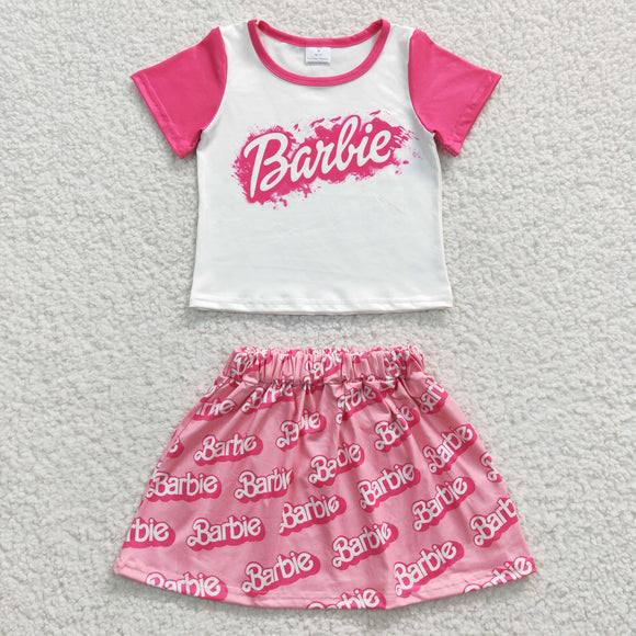 Cartoon Doll Hot Pink Girls Skirt Sets