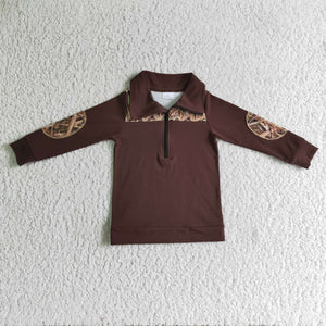 Jungle Leaves Camo Brown Polo Boys Long Sleeve Top