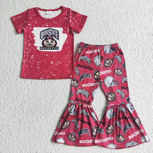 OHIO State Team Red Girls Short Sleeve+Trousers Sets