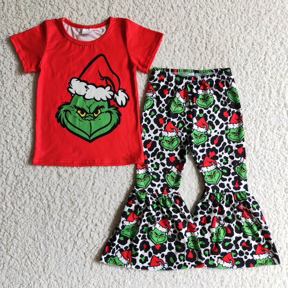 Cartoon Leopard Print Red White Girls Christmas Outfits