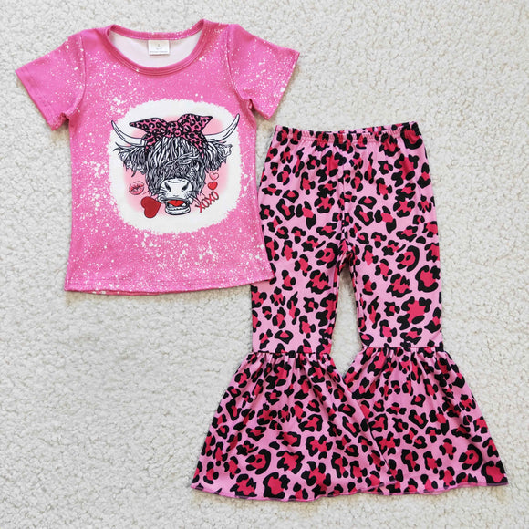 XOXO Love Cow Leopard Print Hot Pink Girls Valentine Outfits