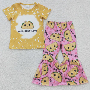 Food Yellow Pink Girls Short Sleeve+Trousers Sets