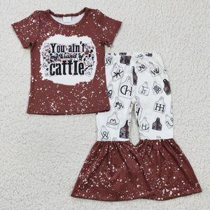 Cattle Letters Aztec Red Girls Short Sleeve+Trousers Sets