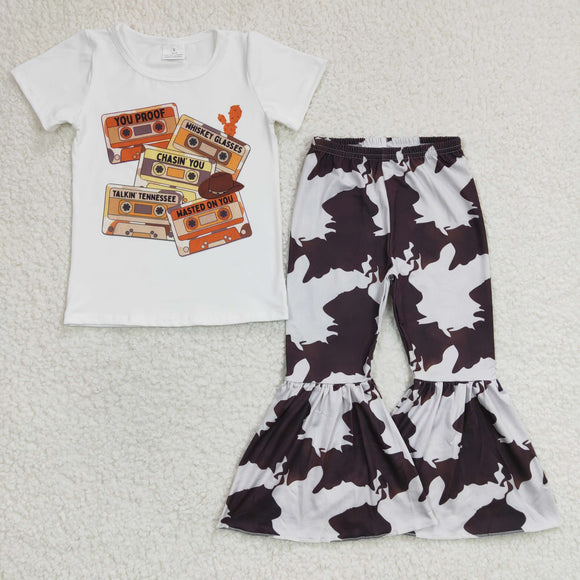 Magnetic Tape White Girls Short Sleeve+Trousers Sets