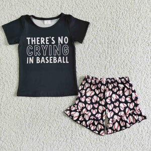 Black Baseball Girls Shorts Sets