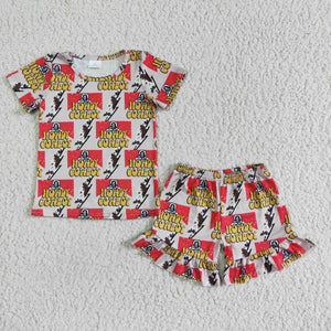 Howdy Cowboy Letters Red Girls Shorts Sets