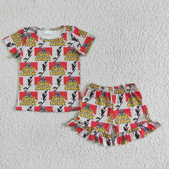 Howdy Cowboy Letters Red Girls Shorts Sets