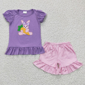 Carrot Bunny Plaid Pink Purple Girls Easter Outfits