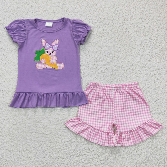 Carrot Bunny Plaid Pink Purple Girls Easter Outfits