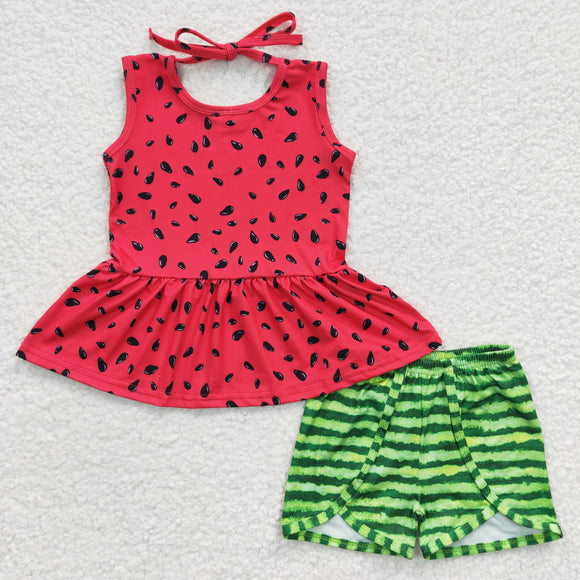 Watermelon Red Green Girls Shorts Sets
