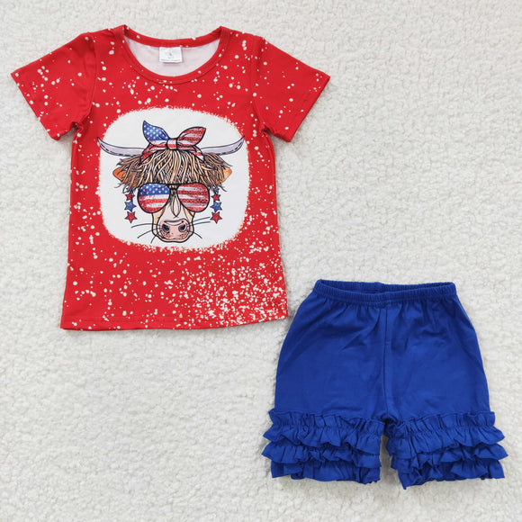 Cow Red Blue Ruffles Girls 4th of July Outfits