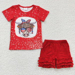 Cow Red Ruffles Girls 4th of July Outfits