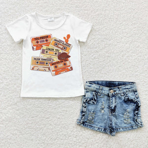 Magnetic Tape Jean White Girls Shorts Sets