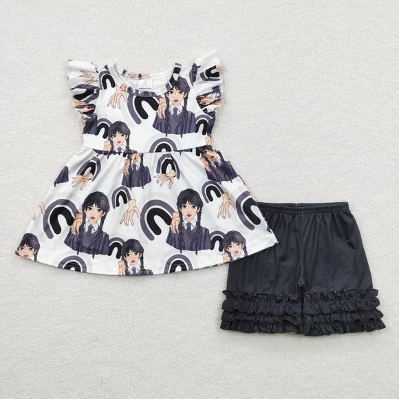 Wednesday Black White Girls Shorts Sets