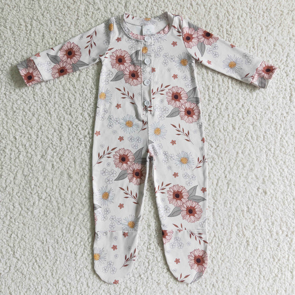 Promotional Pink Floral White Buttons Girls Fall Romper