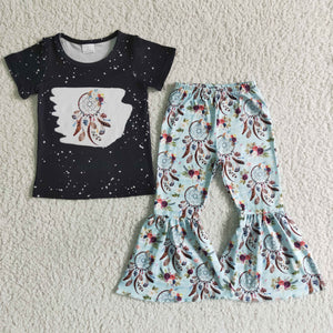 Promotional Dream Catcher Black Girls Short Sleeve+Trousers Sets