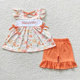 Mama's Girl Orange Floral Girls Shorts Sets