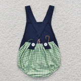 Baseball Green Plaid Navy Boys Summer Romper