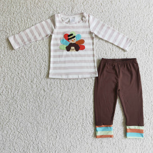 Turkey Polka Dots Boys Brown Thanksgiving Outfits
