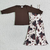 Cow Print Brown Girls Suspender Pants Overalls Sets
