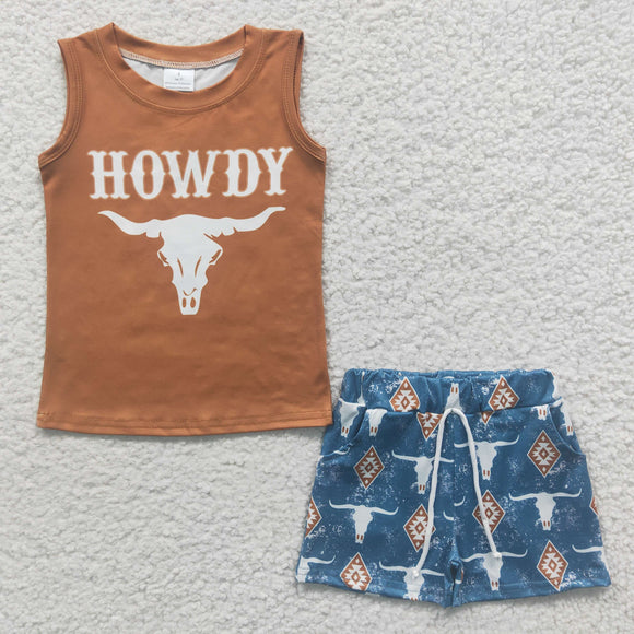 Howdy Highland Cow Brown Boys Shorts Sets