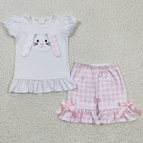Bunny White Pink Plaid Girls Easter Outfits