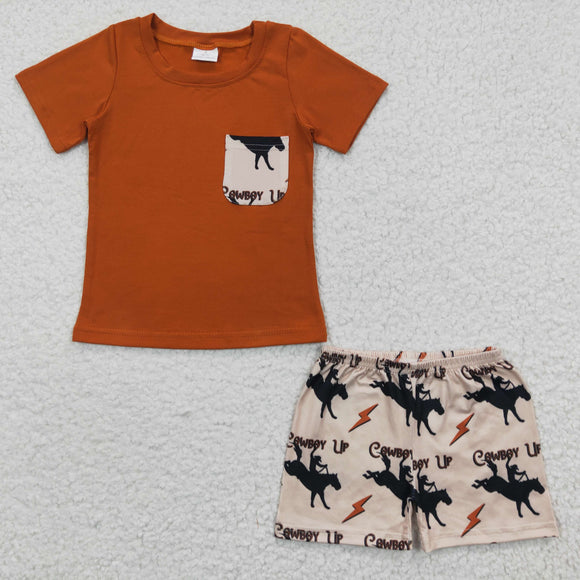 Promotional Cowboy Pocket Orange Beige Boys Shorts Sets