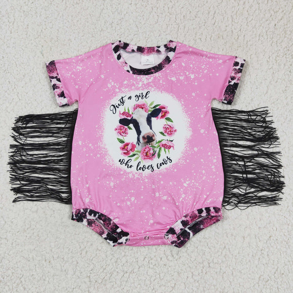 Promotional Love Cows Letters Floral Tassels Pink Girls Summer Romper