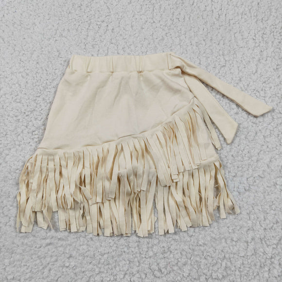 Solid Apricot Tassels Girls Skirts