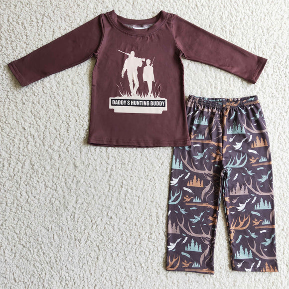 Daddy's Hunting Buddy Letters Jungle Boys Long Sleeve+Trousers Sets