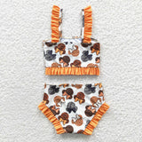 Cartoon Orange Ruffles Girls Swimsuits