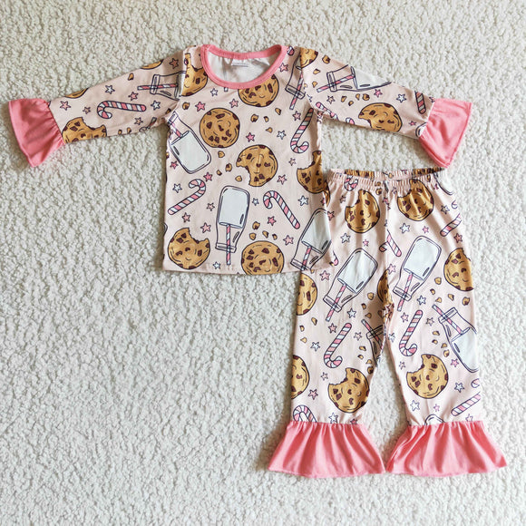 Milk Cookies Pink Ruffles Girls Christmas Pajamas