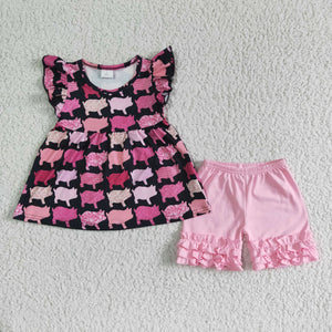 Promotional Pigs Pink Girls Shorts Sets