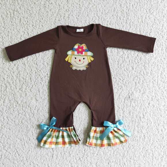 Scarecrow Brown Girls Fall Romper