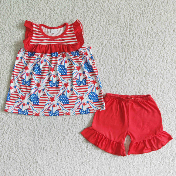 Promotional Cartoon Red Stripes Girls 4th of July Outfits