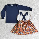 Pumpkin Navy Shirt Suspenders Dress Halloween Outfits